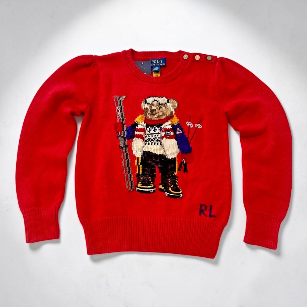 Polo Ralph Lauren Girls 6X Polo Ski Bear Cotton Knit Sweater NWT